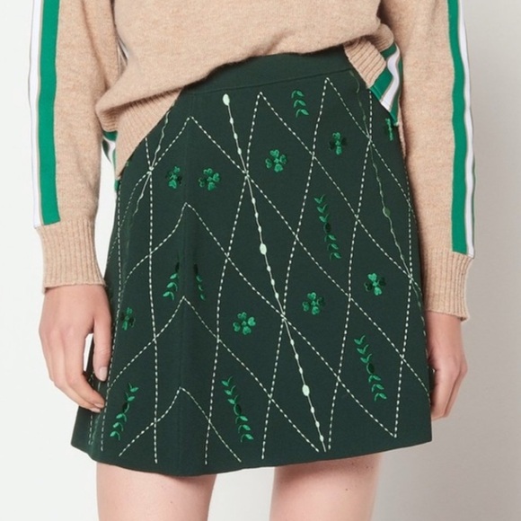 Sandro Embroidered Skirt in Green - Picture 3 of 6